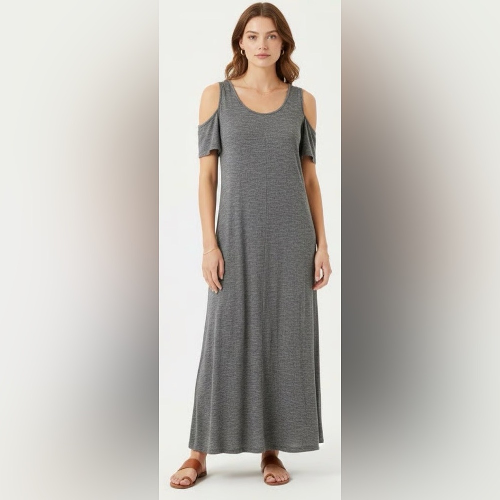 Soft Surroundings Electra Cold Shoulder Short Sleeve Maxi Dress Gray szPXL